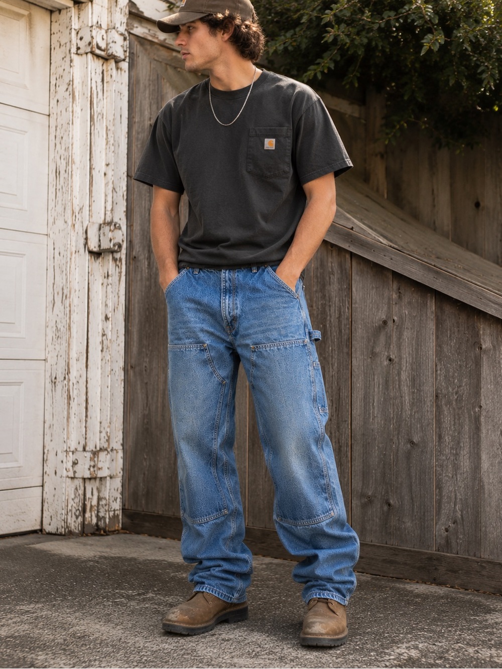 Carhartt B73 DST Double Knee Logger Jeans 34 Faded Workwear